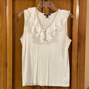 Chaps White sleeveless top with ruffled collar. Size large